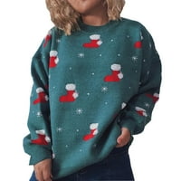 Коледни пуловери за жени Clearance Коледно дърво сгъстени дами ежедневни печат с дълъг ръкав кръг на пуловер пуловер от врата