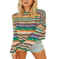 Жени плета пуловер пуловер с дълъг ръкав на плетене на една ръкав цветен блок пачуърк разхлабени джъмперни реколта върхове улични дрехи s-xl