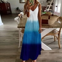 Женска модна обвързана макси рокля ежедневна летна джобна ръкавична дантела с ваканция с v-образно деколте си синьо, l