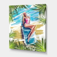 Портрет Красива Руса Модел На Плажа Слънчеви Бани Живопис Платно Изкуство Печат