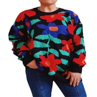 MA & Baby Women Crew Neck Long Loweve Flower Knit пуловер Небрежен пуловер джъмперни върхове