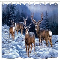 Коледни животни диви елени в зимната гора пълен със сняг Полиестерен плат баня завеса за душ