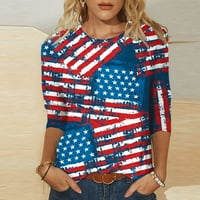 4-ти юли ризи жени Ден на независимостта случайни американски флаг печат върхове свободна блуза Тениски Ден на независимостта печат тениска екипаж Ръкав синьо М