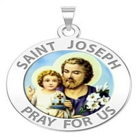 Свети Йосиф религиозен медал Размер на никел-твърдо 14к Бяло Злато