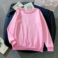 Женски моден ежедневен плътно цветен кръгъл пуловер на шията свободни спортни върхове пуловер розов xxl