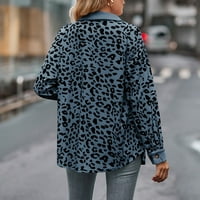 Lydiaunistar Time и Tru Winter Coats for Women Clearance Sale Sale жени Нов леопардов печат бутон с дълъг ръкав риза палто синьо