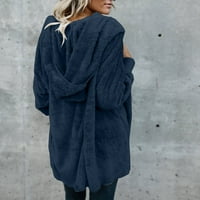 Жилетка палто за жени палта кардиган женска изкуствена вълна плюс размер плътно цветово пуловерна качулка с качулка