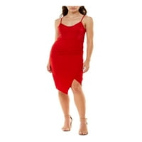 Известни дамски червен участък дантелена текстурирана асиметрична подгъва Ruched Спагети каишка лъжичка в шията под коляното коктейл с рокля юниори m