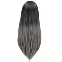Модна синтетична коса перука мода дълга прави секси жени тъмно сива перука