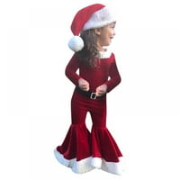 Xmarks Коледа новородено бебе бебе момиче тоалет с дълъг ръкав разрошен Дядо Коледа Ромпер+панталони за пламъци+Xmas Cap Set Red 5-6y