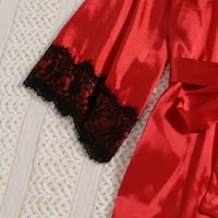 Ploknplq одежди за жени пижами за жени, поставени дълъг пижама комплект плакета коприна нощно бельо върхове и къси панталони обикновени спални дрехи копринени пижами за жени червени l
