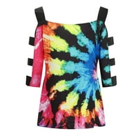 Тинг Мода Дамски модни тенденции Около врата ризи печат върхове Плюс размер Дамски тренд върхове-Многоцветни
