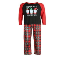 Слънчеви Коледни Семейни Пижами Съвпадащи Комплекти Гноми Печат Тениска + Карирани Панталони Коледа Татко Мама Детски Спално Облекло