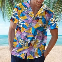 Мъжки пролет през лятото на Хавай отпечатани якички за завъртане на разхлабени ризи с къс ръкав блуза жълто xxxl