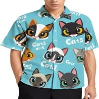 Котка Мъжка риза бутон надолу къс ръкав хавайски ризи отгоре за плаж бизнес ежедневни