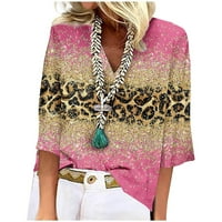 Дама Блуза есента клирънс дамски модни леопард отпечатани хлабав тениска ръкави блуза в врата ежедневни върхове