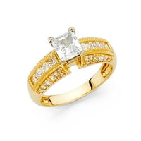 1.20ct Princess & Round CZ Bridal 14K Yellow Gold Miligrain годежен пръстен