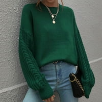 Simplmasygeni Clearance Trendy пуловери с дълъг ръкав за жени плюс размер жените небрежно плътно плетене дебела игла с усукано въже с дълъг ръкав кръгла врата пуловери блуза блуза