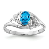 Солиден 14k бяло злато 6x овално синьо топаз диамантен годежен пръстен размер 6