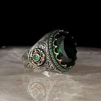Бижута пръстени голям сафирен пръстен, кръгъл зелен пръстен на скъпоценни камъни, реколта пръстен, диамантен пръстен, пръстен за подарък, грахова форма, грахов пръ?