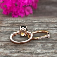 Карат черен диамант moissanite 10k розово злато сватбен комплект булчински пръстен арт деко ореол подреждане съвпадаща лента кръгло отрязано скъпоценно изумително изглеждащ юбилеен подарък