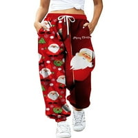 Жени Коледа отпечатани ежедневни панталони с еластична талия с пълна дължина