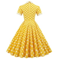 Olyvenn Lapel Polka dot midi рокли с висока талия жени плюс мода ежедневни секси квадратни деколте в стила на контраст цвят гърнета женски връхни дрехи жълт xl