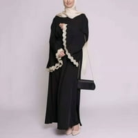 IOPQO Флорална рокля за женски ежедневна рокля дантела шев на разпалена ръкав арабска арабска кафтанска рокля с колан ежедневни рокли за жени лятна рокля черно m
