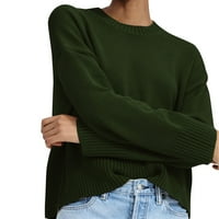 Пуловери за жени Дамски пуловери Дами моден пуловер Плътна цветна кръгла врата Кратък пуловер, тъмно зелено S