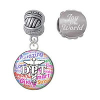 Silvertone Domed Multi Color Dpt Joy to the World Charm Beads