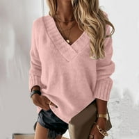 Пуловери за жени ежедневни разхлабени твърди цветове с дълъг ръкав V FADE FALD FALLE и Зимен комфорт пуловер