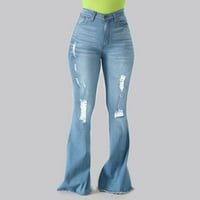 Larisalt дамски дънки с висока талия, женски модни дънки с висок ръст на дънките с широк крак с дънни за грешки Bellbottom Jeans Light Blue, S