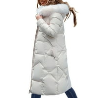 Люлеещи се върхове за жени плюс размер женски памучен подплатени дрехи през зимата сгъстена голяма яка голям размер над коляното тънко палто с дълъг сако t нагоре полиестер бяло L