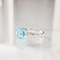 Swiss Blue Topaz Ring, Sterling Silver, CZ пръстен, женски пръстен, естествен топаз, ноември рожден камък, Коледа, Деня на благодарността, мъничък ринг, ръчно изработен, бижута, сватба, годишнина подарък