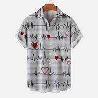 Ризи за Свети Валентин за мъже копче за лапета надолу любов сърце печат с къс ръкав върхове ежедневно свободно прилепване блуза тройник