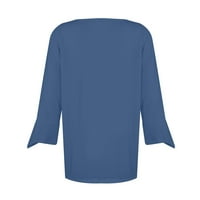 Нанизани Дамски Топ хлабав Случайни в-врата плътен цвят Блузи Бел ръкав тениска извънгабаритни тениски за жени
