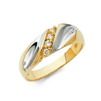 Jewels 14K бял и жълт златен пръстен Дву тонални кубични кубични циркония CZ мъжки юбилейна сватбена лента Размер 9