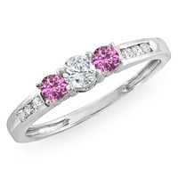 DazzlingRock Collection 10K Кръгла розов сапфир и бял диамант дами каменни годежен пръстен, бяло злато, размер 5