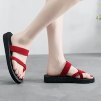 enquiret жени бохемски плажни плюшени чехли момиче помпа обувки сандал плоски за джапанки червен размер 37