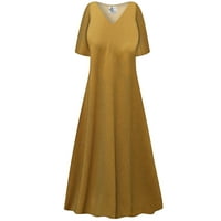 Плюс размер дамски високо V-деколте с рокля с къс ръкав шафран сияеща линия лъскава макси рокля