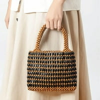 Дамски чанти дървена чанта с вътрешен джоб стилна ръчно изработена квадратна пазарска чанта плажна чанта за пътуване ваканция