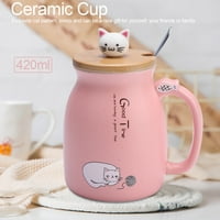 Прекрасна котка керамична чаша с лъжица и капак чаша кафе вода мляко за подарък за пиене, чаша с капак лъжица