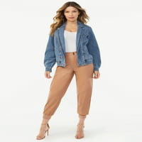 Дамски джинси за джогинг от изкуствена кожа с висока