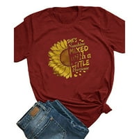 Жените сладък слънчоглед модел лято случайни Памук тениска отгоре