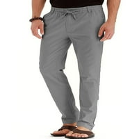 Wrcnote Mens Прав панталони за еластични талии, монтирани летни солни дрехи с панталони с джобове