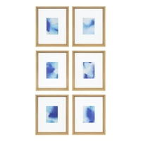 Кейт и Лоръл Калтър в рамка под стъкло модерни абстрактни акварелни сини Арт щампи, естествена финална рамка, комплект