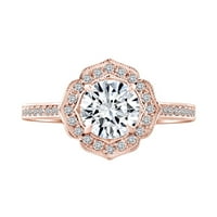 Кръгъл бял естествен диамантен полумонтиращ годежен пръстен в 14k твърд розов златен пръстен размер-10.5