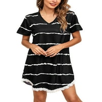 Дамска тениска рокля туника тениска къси мини рокли А-линия домашно облекло Суинг спално облекло черно ххл