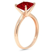 КТ брилянтен принцеса нарязани ясно симулирани диамант 18К розово злато пасианс пръстен СЗ 7.5