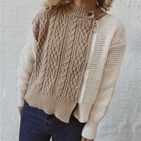 Есента на жените и зимата кръгла шия цип цип усуква цвят сплайсинг пуловер пуловер яке дълъг плюс размер жени палта розово s